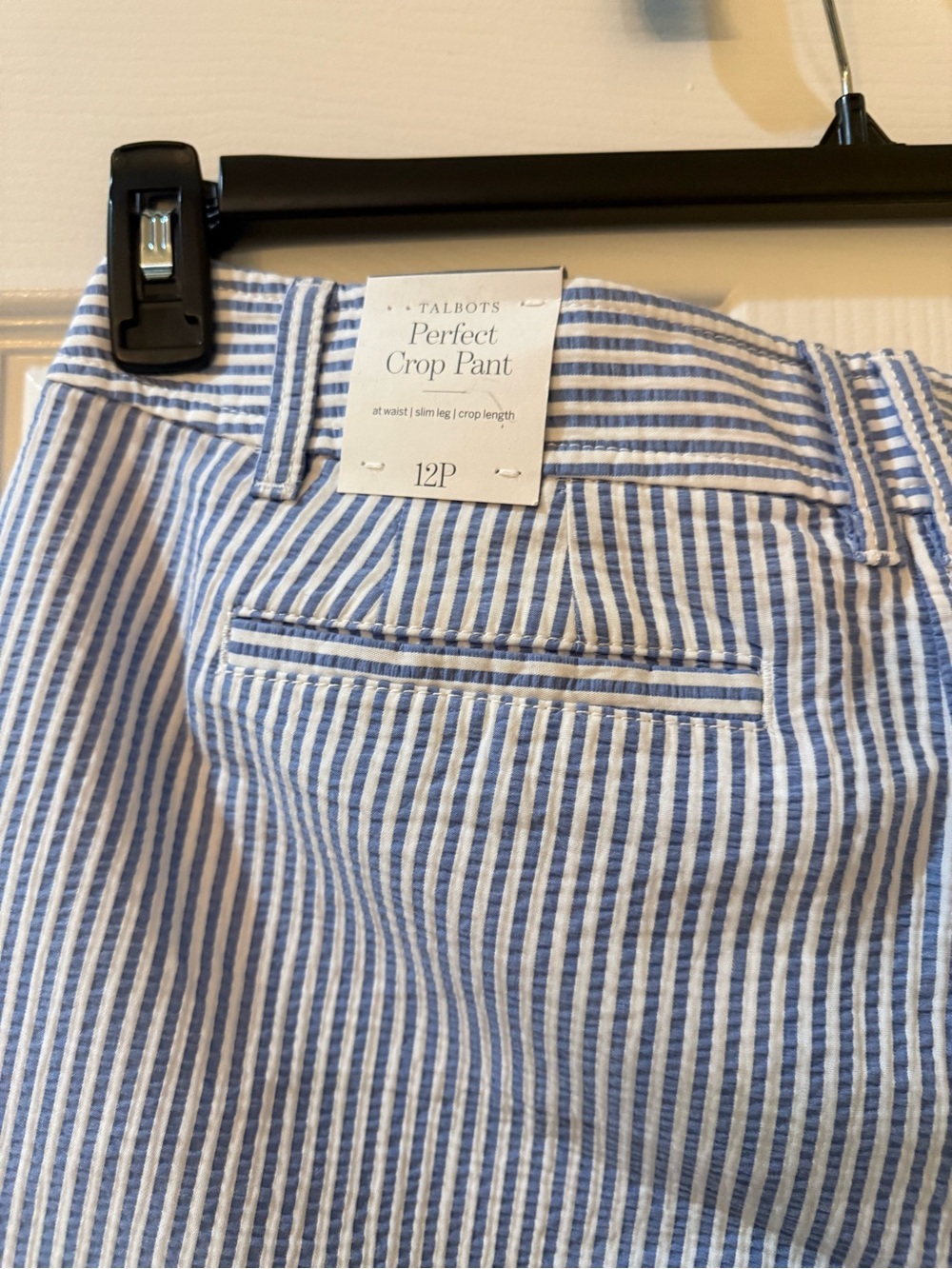 Talbots Blue and White Striped Seersucker Crop Pants - Picture 6 of 9
